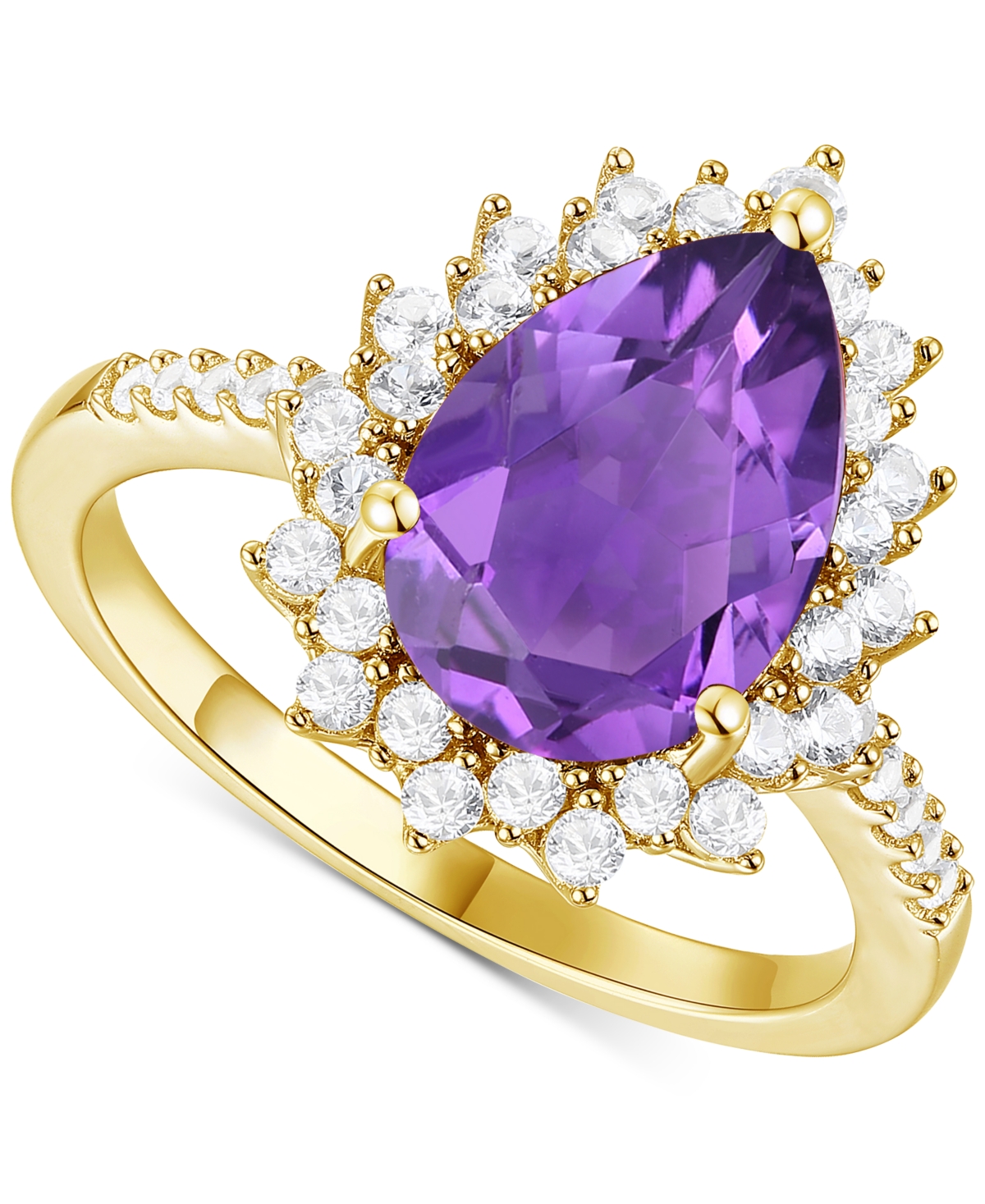 Macy's Amethyst (2-1/2 Ct. T.w.) & Lab-grown White Sapphire (5/8 Ct. T.w.) Pear Halo Ring In 14k Gold-plate