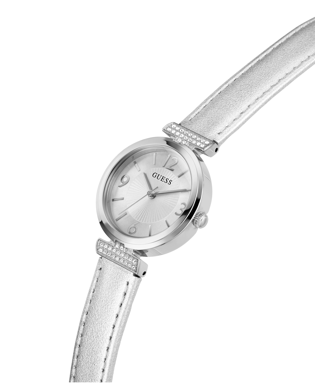 Shop Guess Women's Analog Silver-tone Leather Watch 28mm