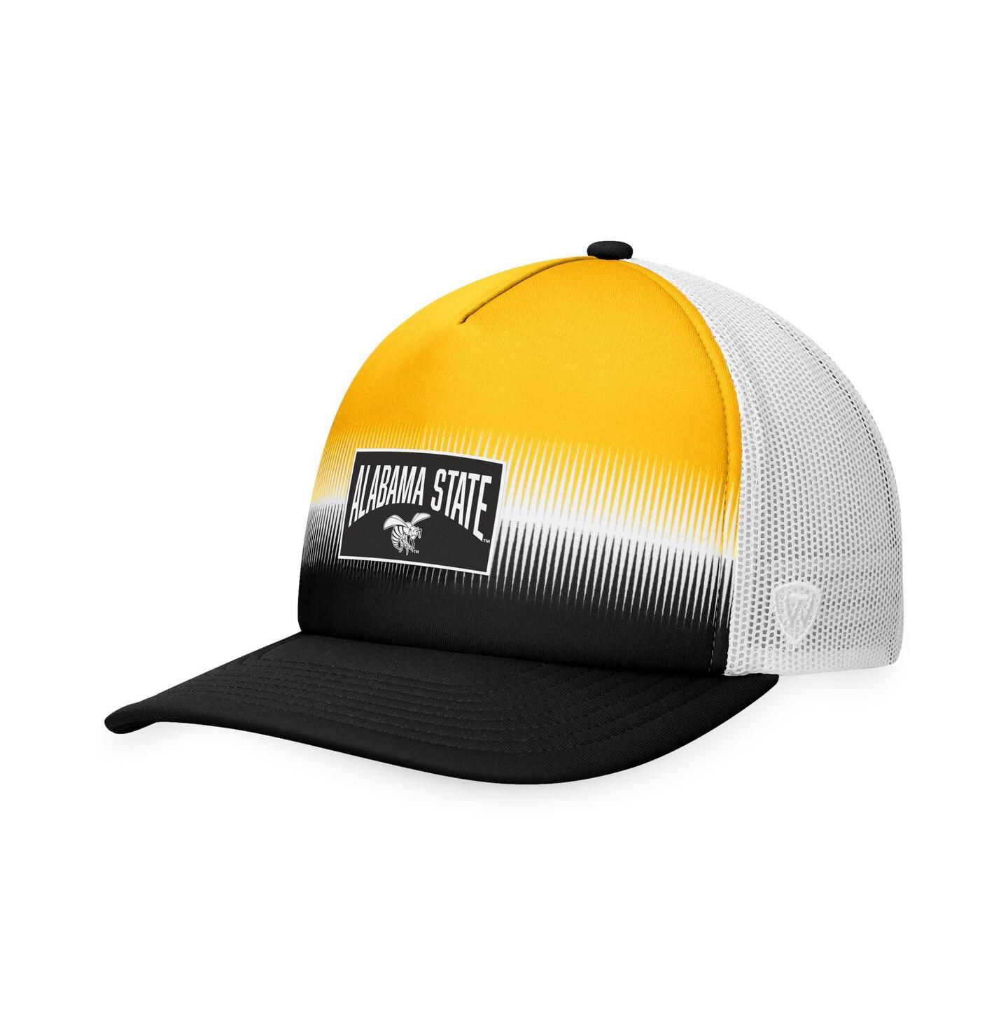 Мужская кепка Top of the World Black, Gold Alabama State Hornets Daybreak Foam Trucker Adjustable Hat — фото 1