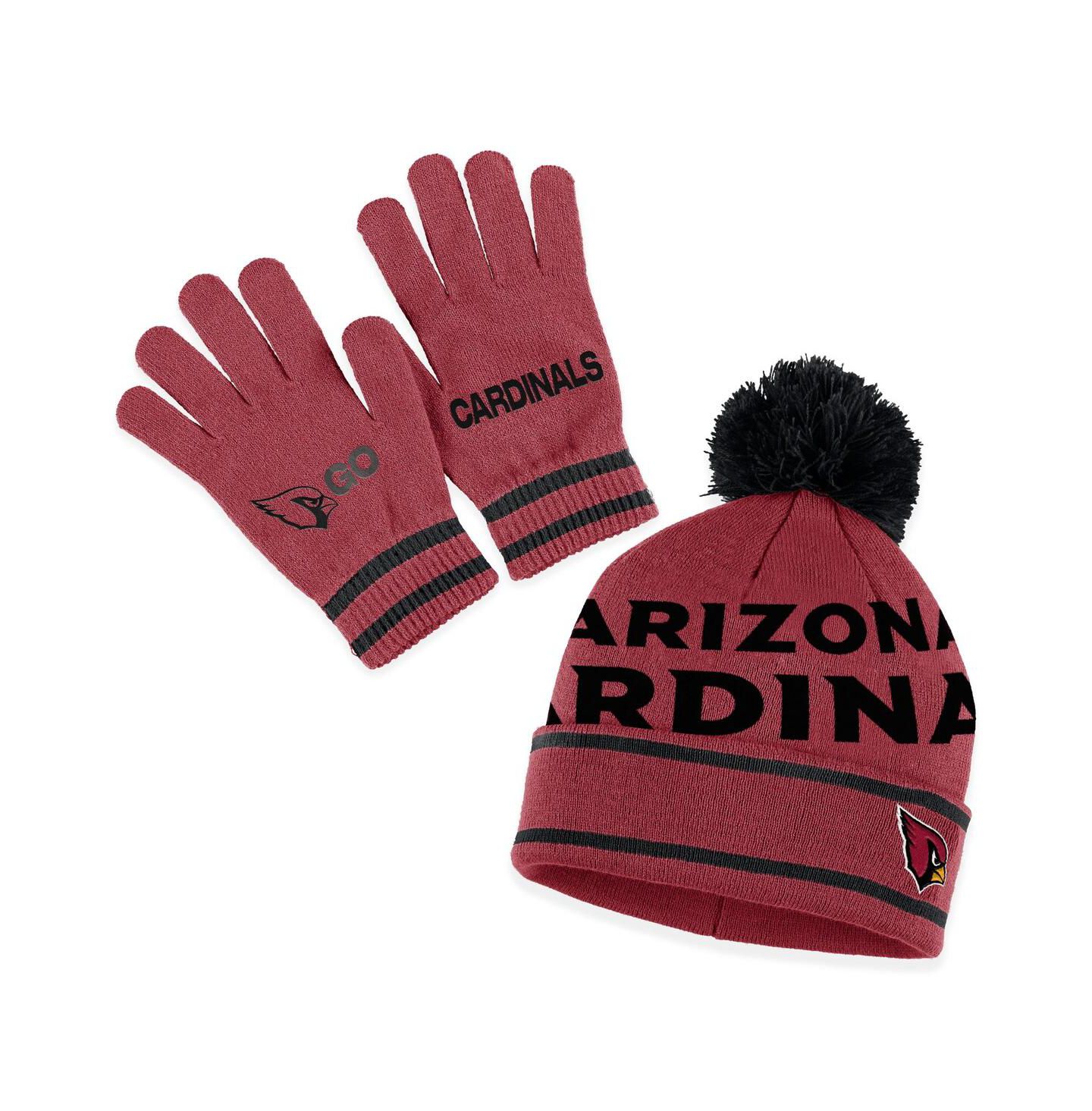Женские головные уборы WEAR by Erin Andrews Cardinal Arizona Cardinals Double Jacquard Cuffed Knit Hat with Pom and Gloves Set — фото 1