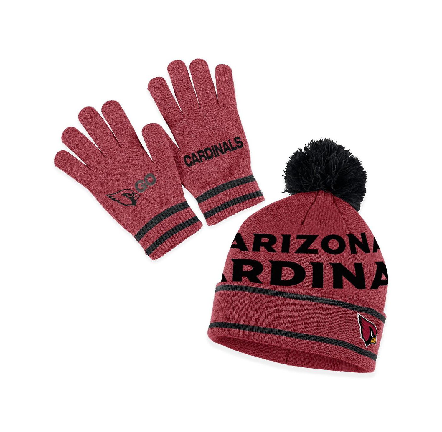 Women's Cardinal Arizona Cardinals Double Jacquard Cuffed Knit Hat with Pom and Gloves Set