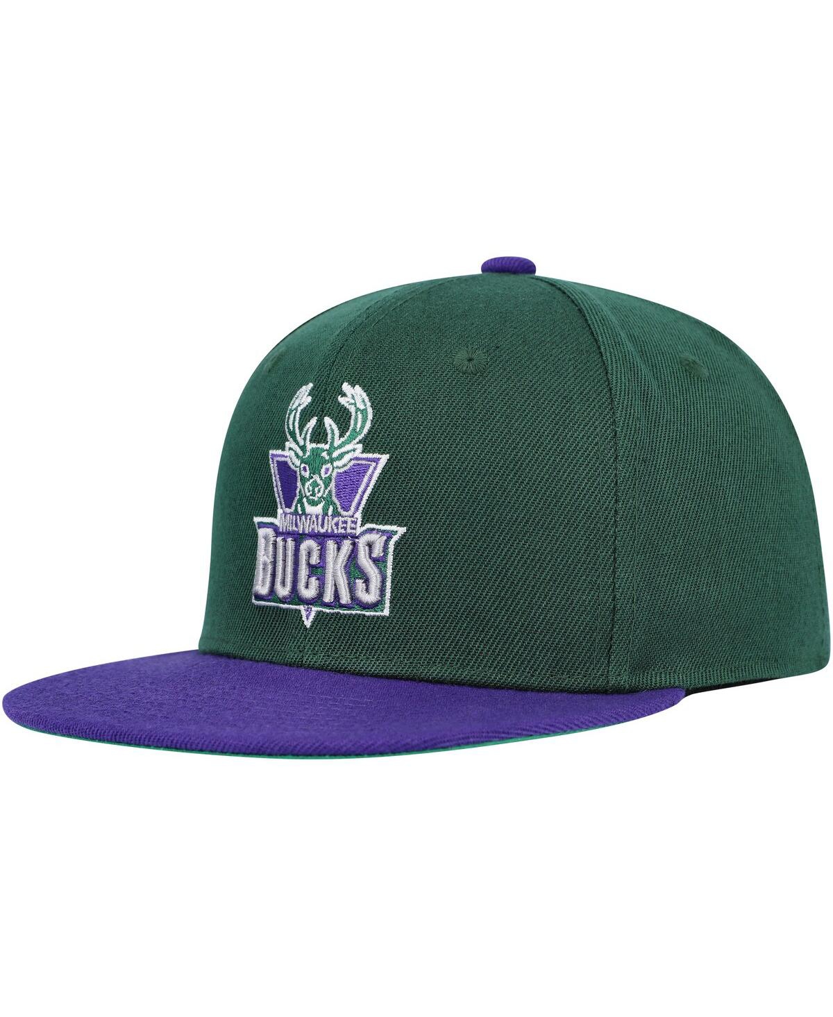 Mitchell & Ness Kids' Big Boys And Girls  Hunter Green, Purple Milwaukee Bucks Two-tone Snapback Hat In Green,purple