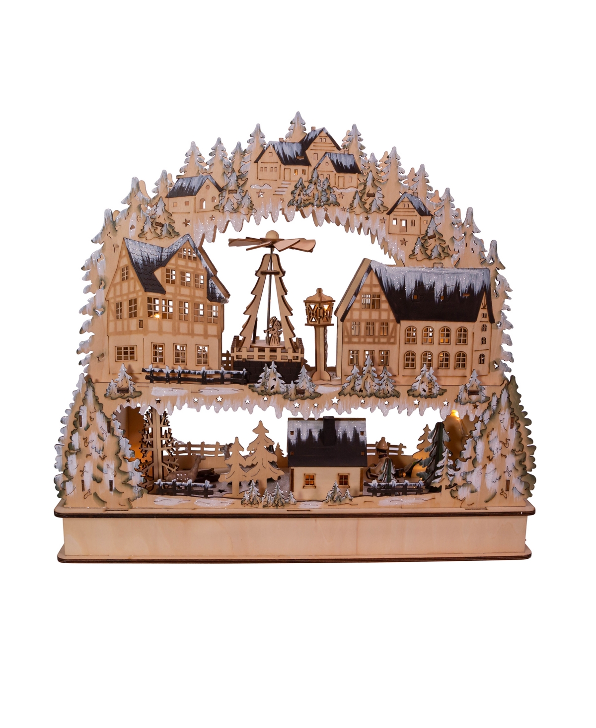 Kurt S. Adler Battery-Operated Light-Up Wooden Village with Motion - Multi-Color