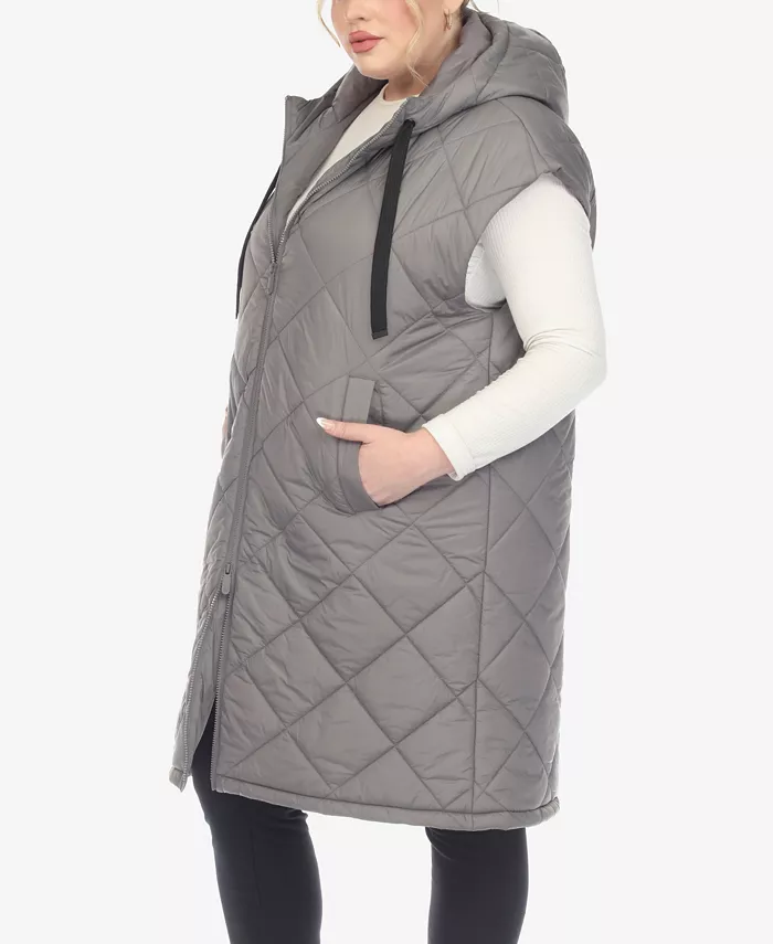 Plus Size Diamond Quilted Hooded Puffer Vest - thumbnail 3