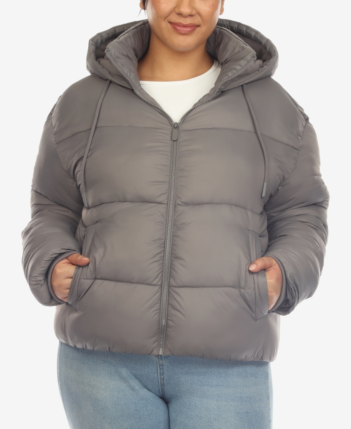 White Mark Plus Size Hooded Bomber Puffer Coat