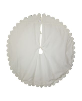 60" Beads Scalloped Ivory Embroidered Tree Skirt