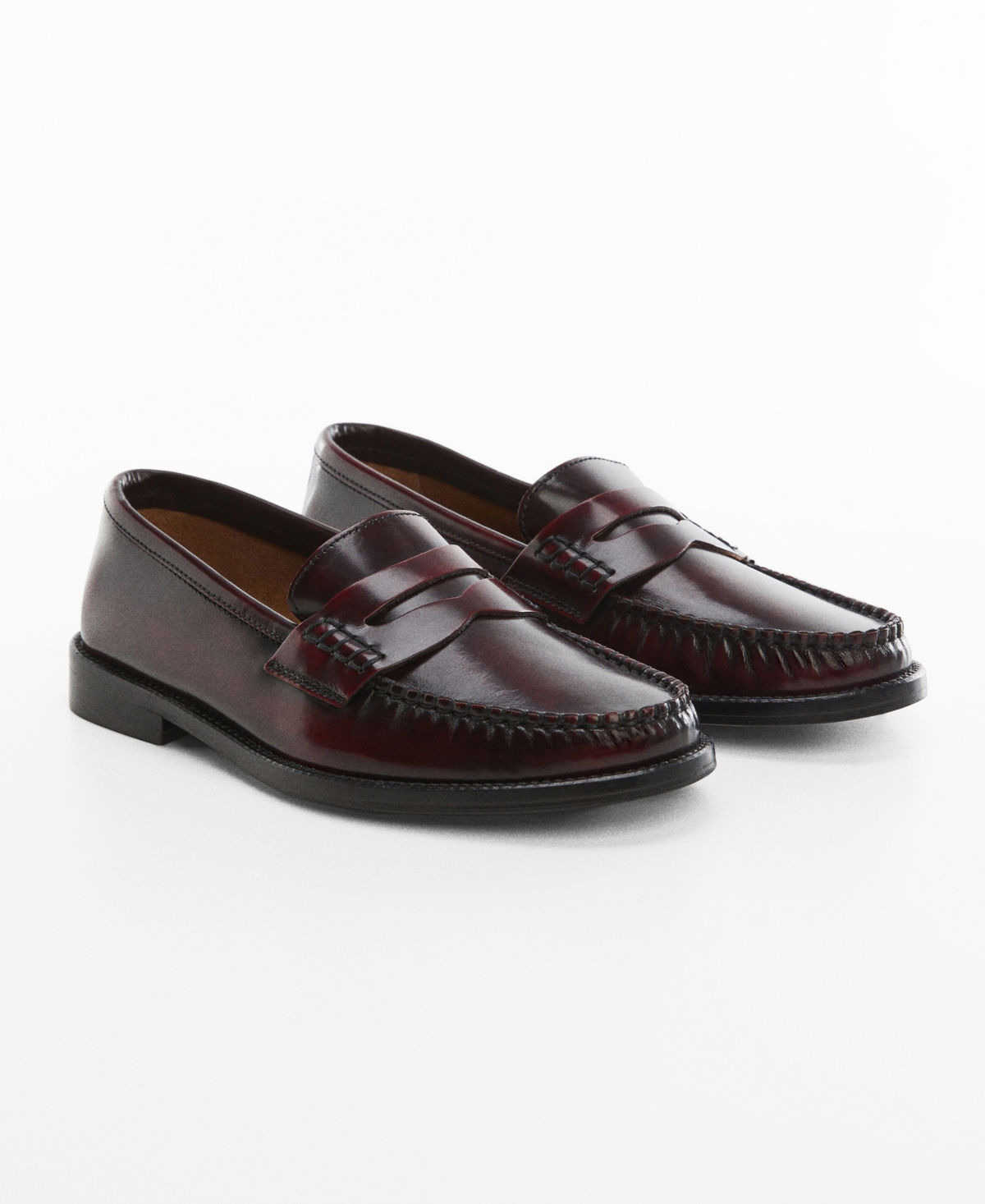 Mango Leather Penny Loafers Burgundy