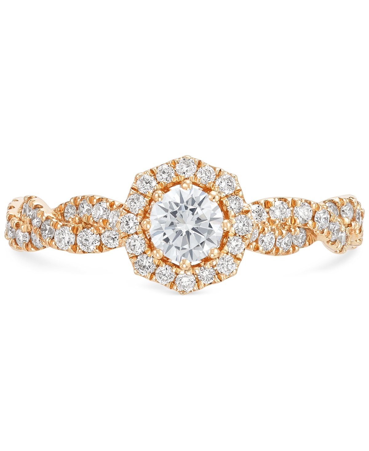 Shop Macy's Diamond Halo Twist-shank Engagement Ring (3/4 Ct. T.w.) In 14k Gold In Yellow Gold