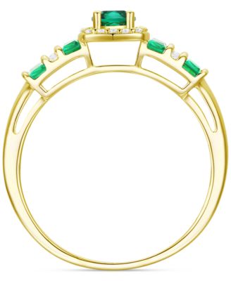 Lab-Grown Emerald (1/2 ct. t.w.) & Lab-Grown White Sapphire (1/10 ct. t.w.) Halo Ring in 14k Gold-Plated Sterling Silver