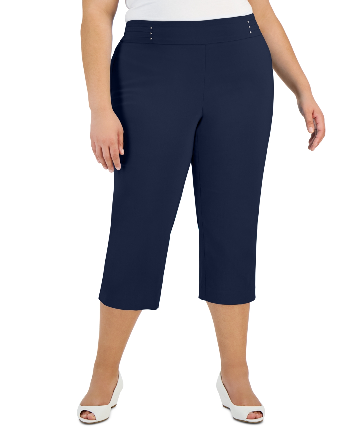 Jm Collection Plus Size Tummy Control Pull-on Capri Pants, Created For Macy's In Intrepid Blue