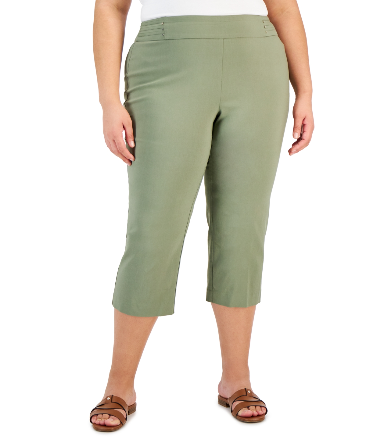 Jm Collection Plus Size Tummy Control Pull-on Capri Pants, Created For Macy's In Tarnished Stem