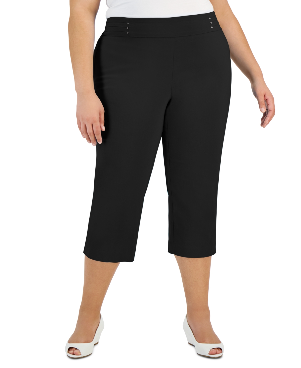 Jm Collection Plus Size Tummy Control Pull-on Capri Pants, Created For Macy's In Deep Black
