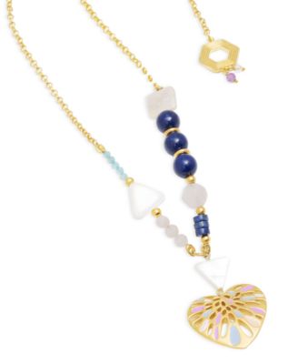18k Gold-Plated Mixed Gemstone Heart Pendant Necklace, 36" + 10" extender