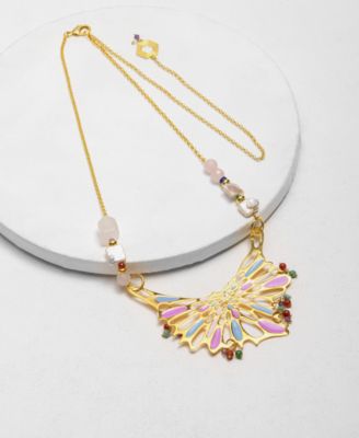 18k Gold-Plated Mixed Gemstone Statement Necklace, 40" + 10" extender