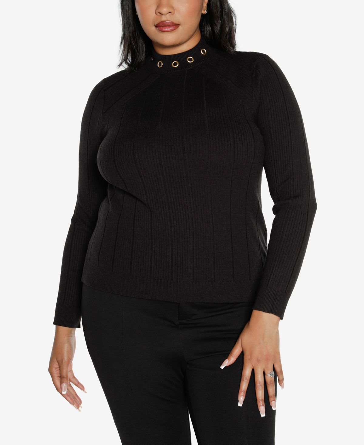 BELLDINI PLUS SIZE RIBBED GROMMET SWEATER