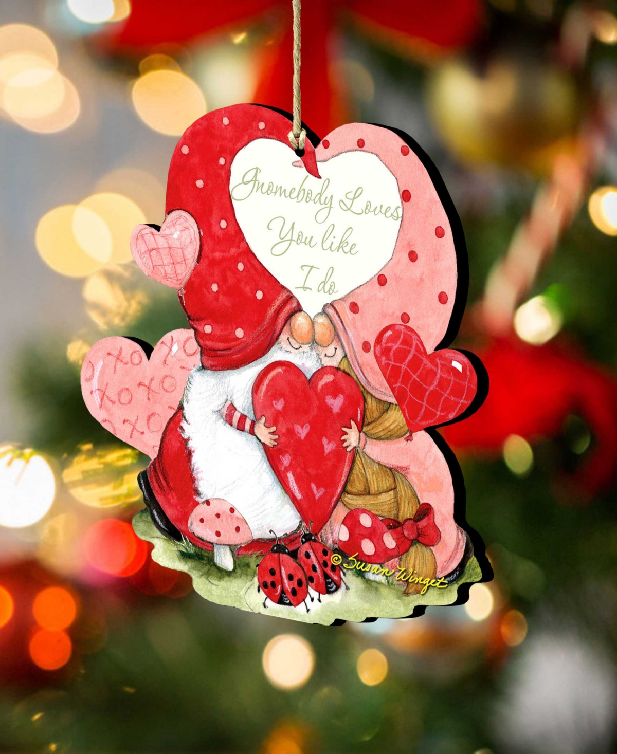 Shop Designocracy Holiday Wooden Ornaments Valentine Gnomes Home Decor Set Of 2 S. Winget In Multi Color