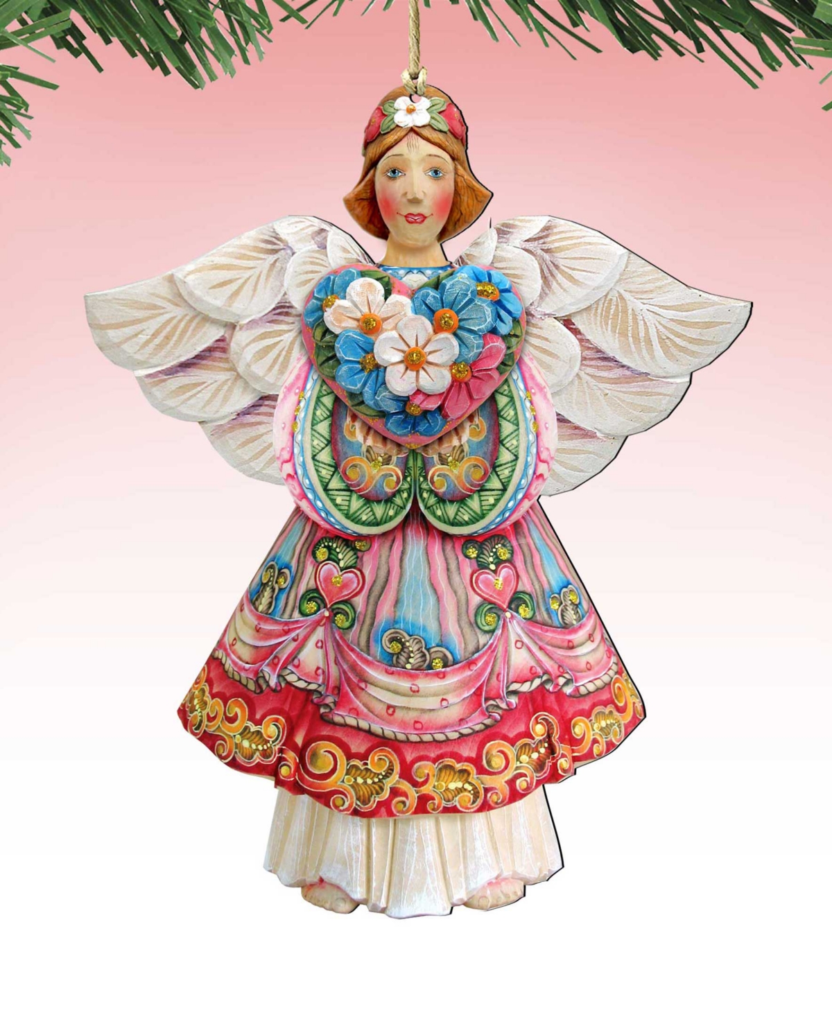 Designocracy Holiday Wooden Ornaments Angel Of Love Home Decor Set Of 2 G. Debrekht In Multi Color