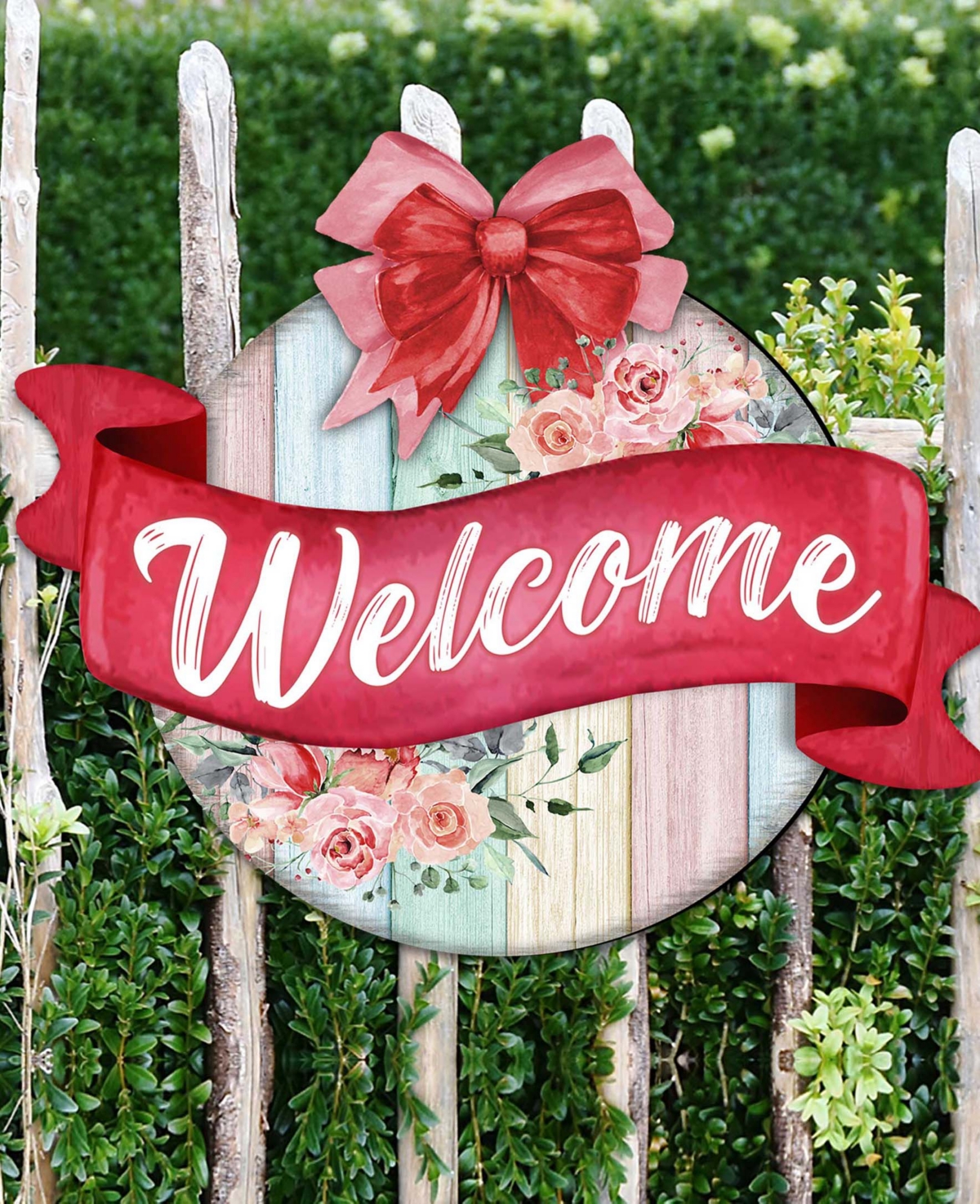 Shop Designocracy Holiday Door Decor Wooden Welcome Sign Floral Porch Wreath G. Debrekht In Multi Color