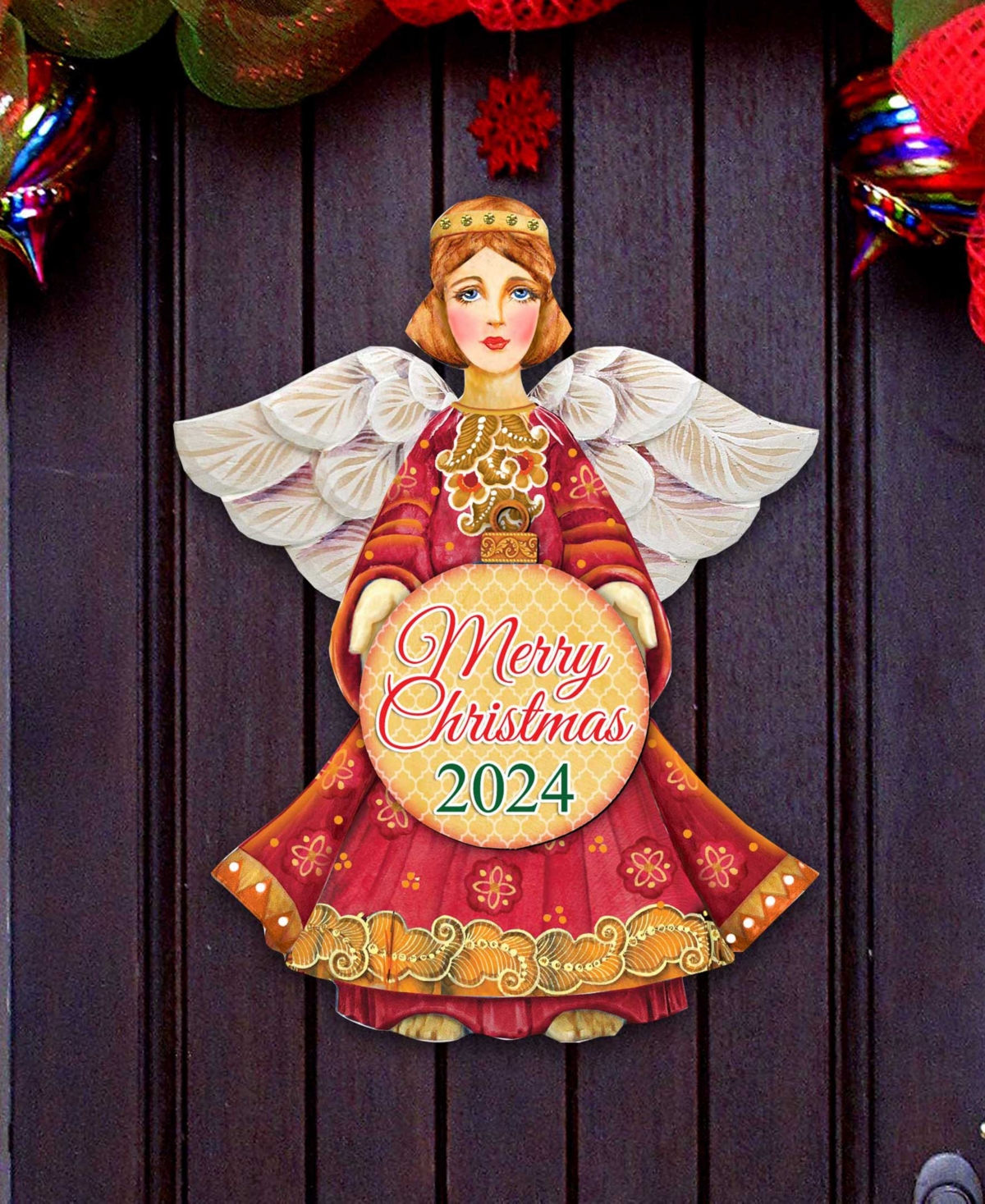 Designocracy 2024 Dated Merry Christmas Wooden Door Decor Wooden Wall Decor G. Debrekht In Multi Color
