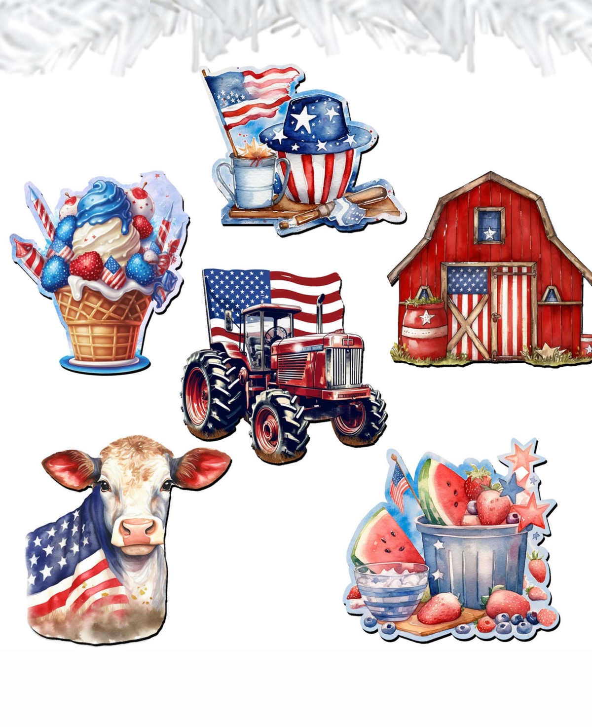 Designocracy Holiday Wooden Clip-on Ornaments American Farmhouse Set Of 6 G. Debrekht In Multi Color