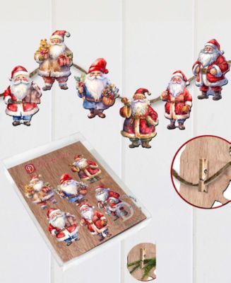 Santa Christmas Wooden Clip-On Ornaments Set of 6 G. DeBrekht