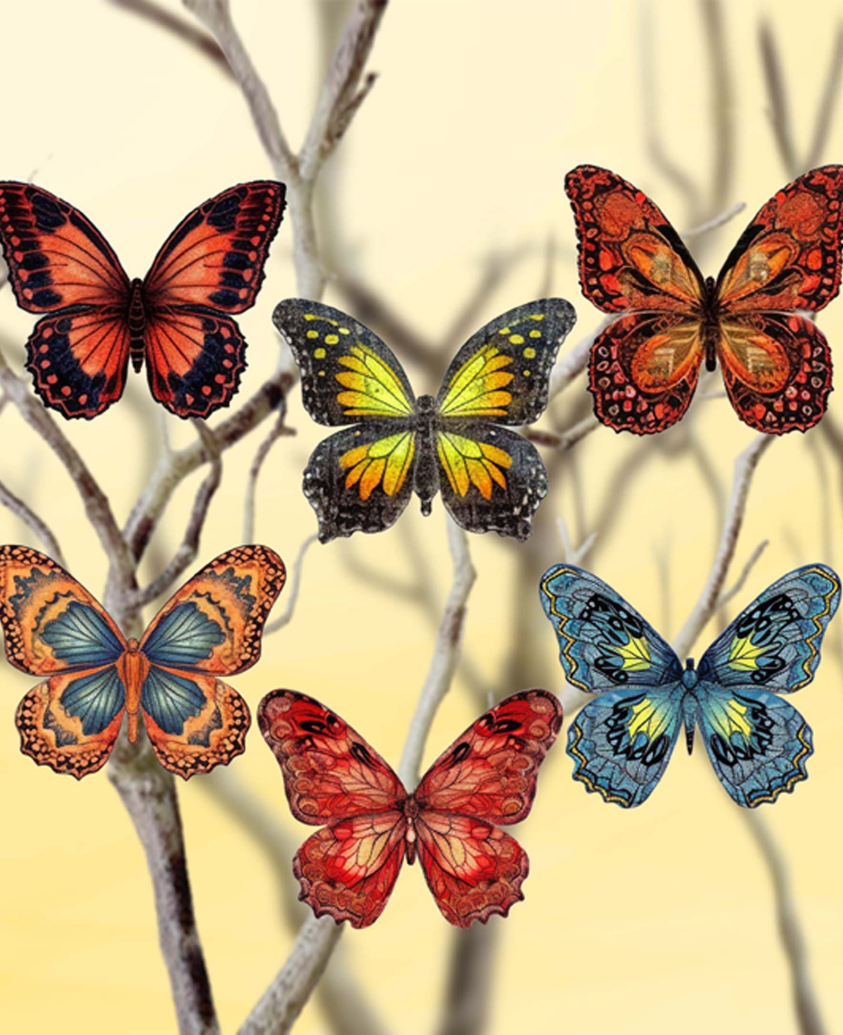 Designocracy Holiday Wooden Clip-on Ornaments Butterfly Set Of 6 G. Debrekht In Multi Color