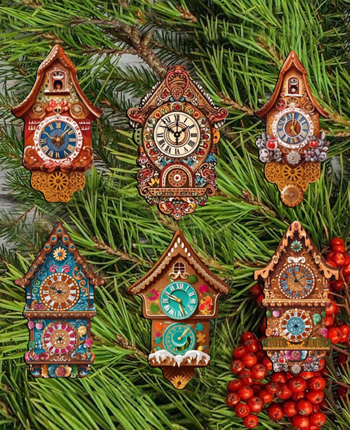 Shop Designocracy Miniature Clock Christmas Wooden Clip-on Ornaments Set Of 6 G. Debrekht In Multi Color