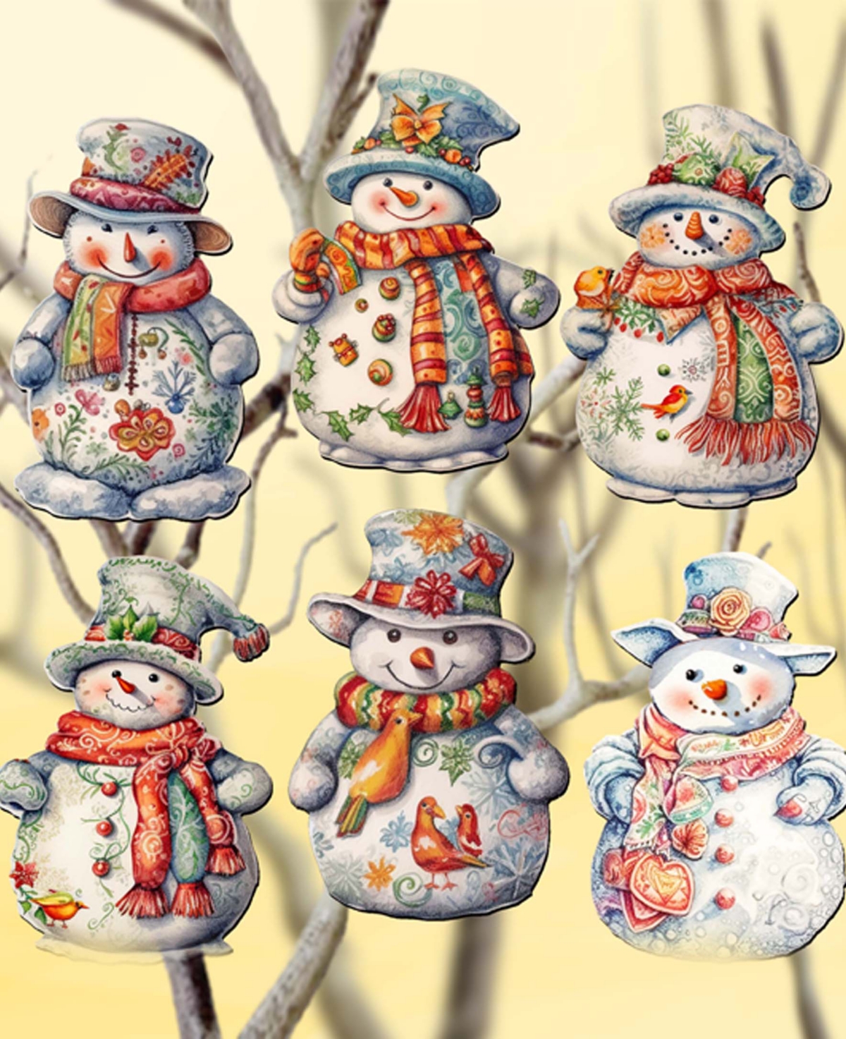 Designocracy Snowman Christmas Wooden Clip-on Ornaments Set Of 6 G. Debrekht In Multi Color