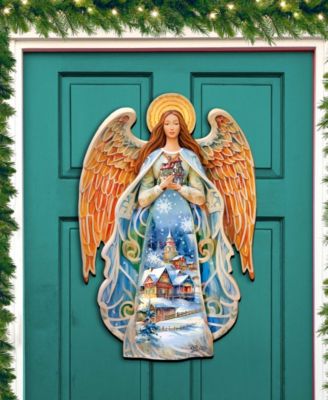 Guardian Angel Christmas Door Hanger Wooden Door Decor G. DeBrekht