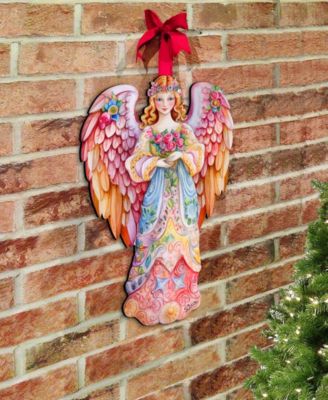 Floral Angel Christmas Door Decor Wooden Wall Decor G. DeBrekht