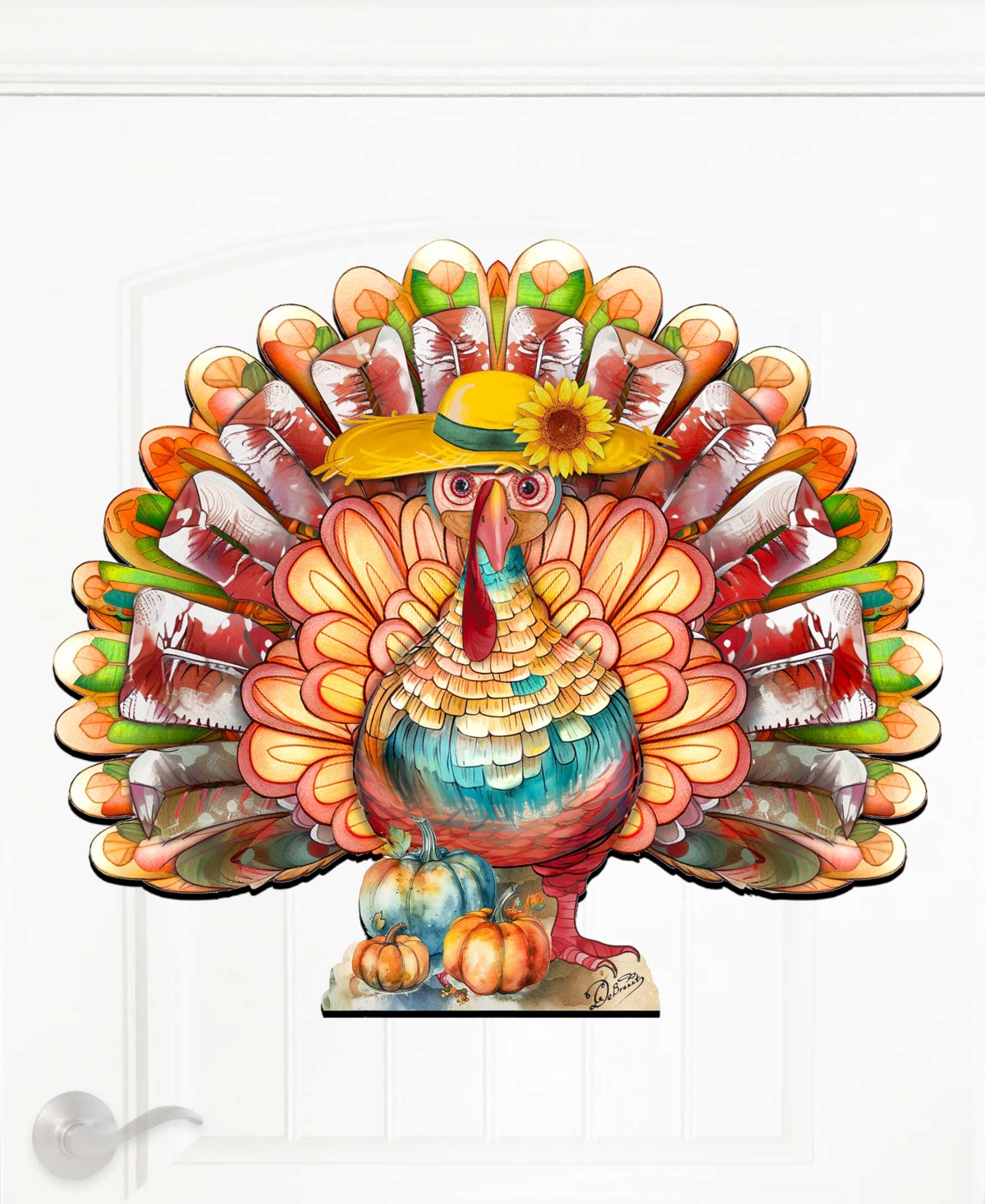 Designocracy Holiday Door Decor Wooden Door Hanger Autumn Turkey G. Debrekht In Multi Color