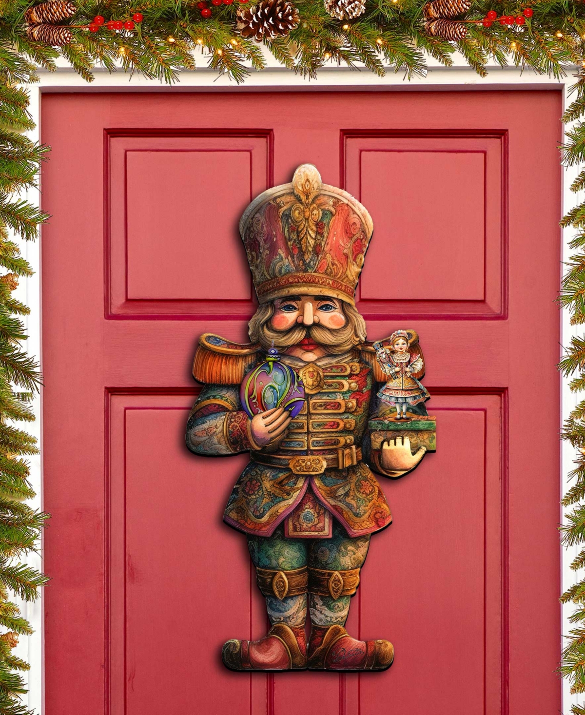 Clara and Nutcracker Prince Christmas Door Hanger Wooden Door Decor G. DeBrekht - Multi Color