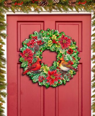 Cardinal Garland Wreath Christmas Door Hanger Wooden Door Decor G. DeBrekht