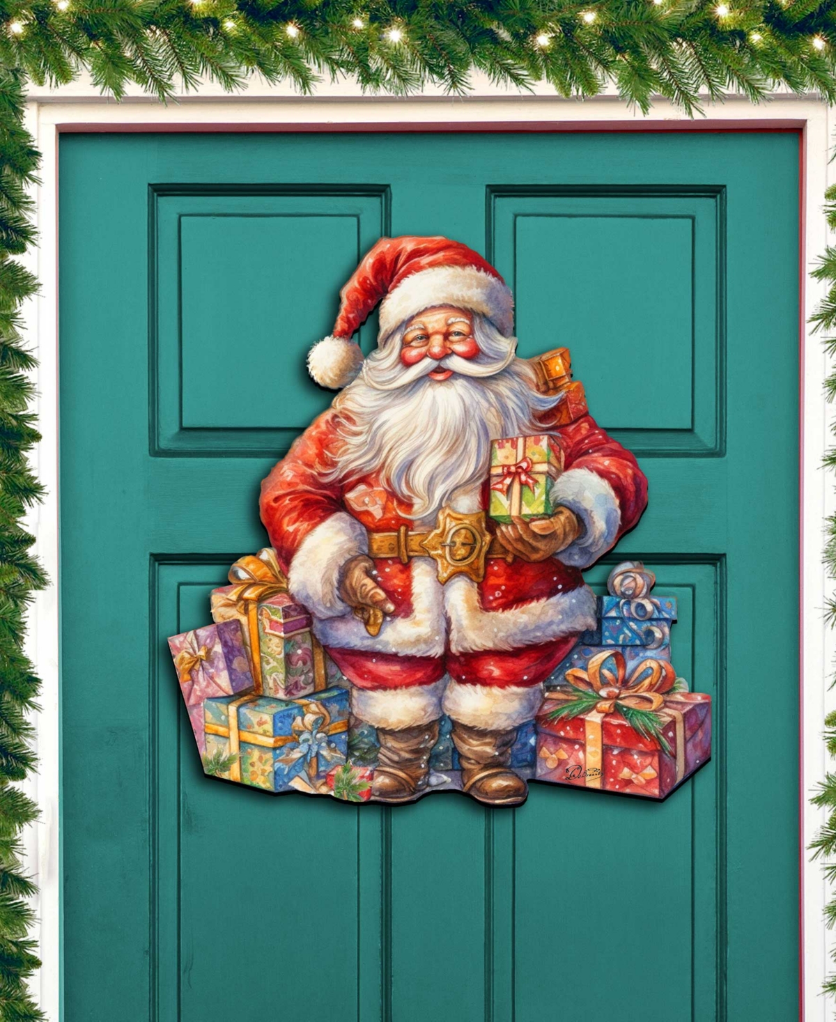 Designocracy The Joy Of Giving Christmas Wooden Door Decor Wall Decor G. Debrekht In Multi Color