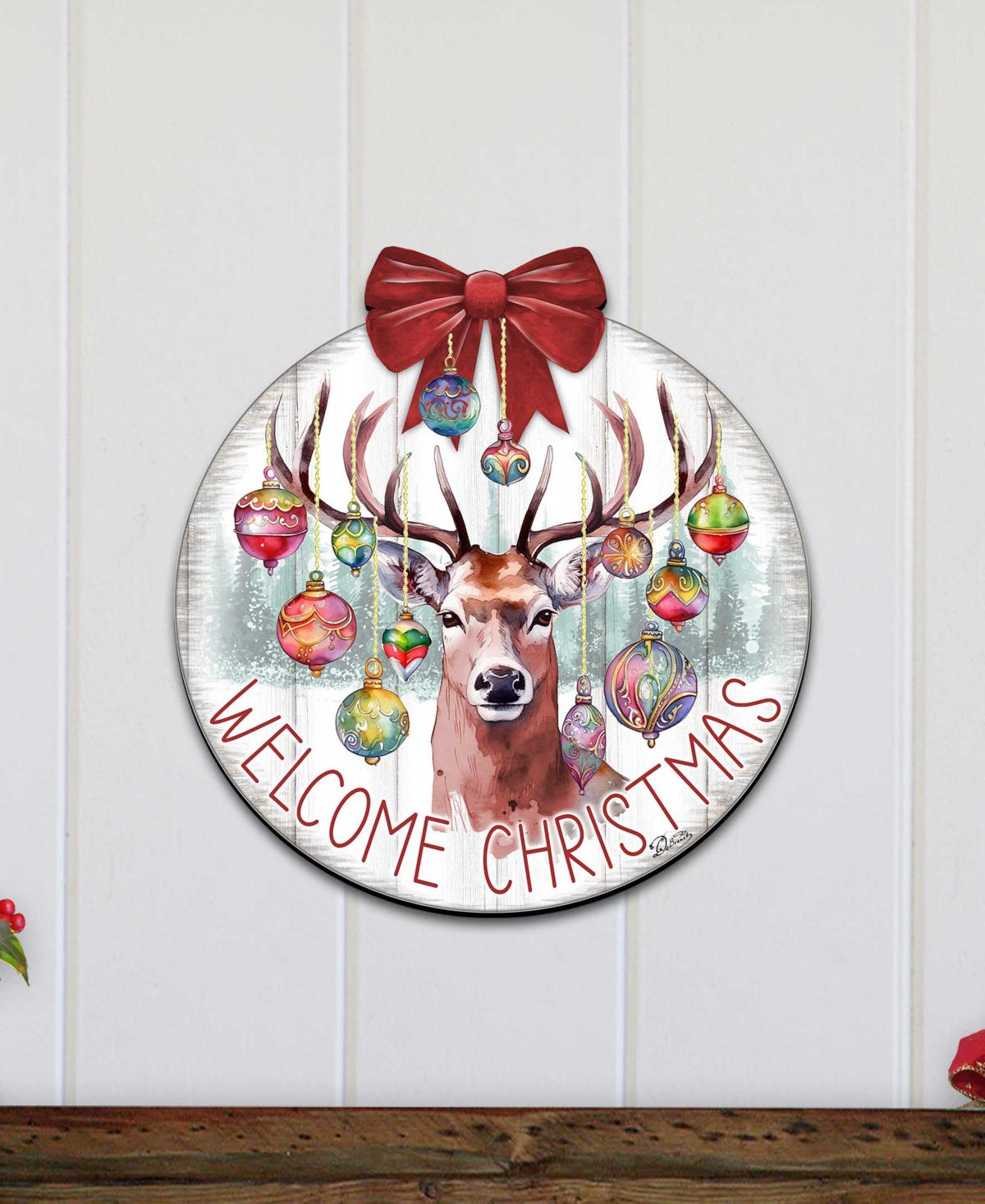 Designocracy Welcome Christmas Wooden Door Decor Welcome Sign Hanging Decoration G. Debrekht In Multi Color