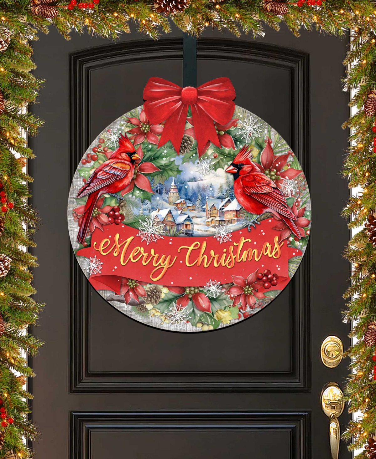 Designocracy Merry Christmas Wooden Door Decor Welcome Sign Hanging Decoration G. Debrekht In Multi Color