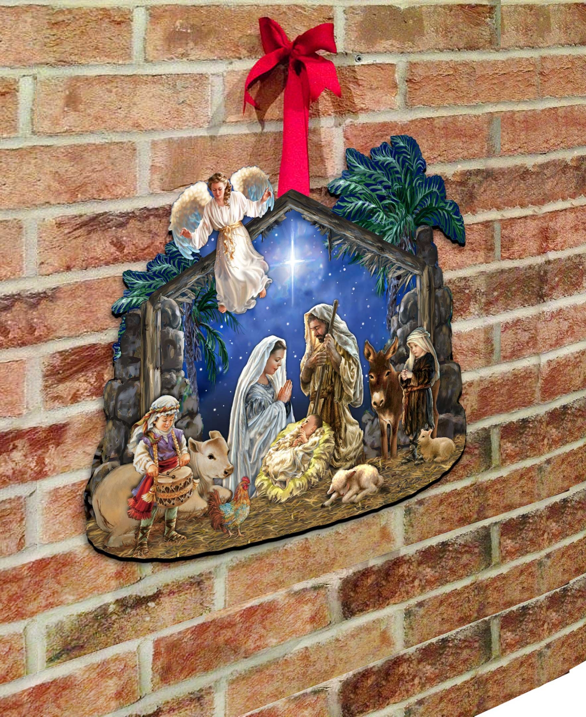 Designocracy Nativity with Angel Christmas Wooden Door Decor Wall Decor G. DeBrekht