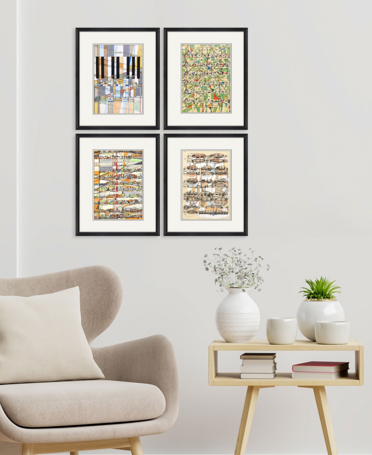 Paragon Picture Gallery Geometry Of Music Framed Art, Set Of 4 In Multi