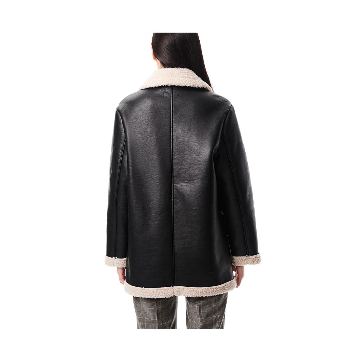 Women's Sherpa Lined Faux Leather Jacket -cream