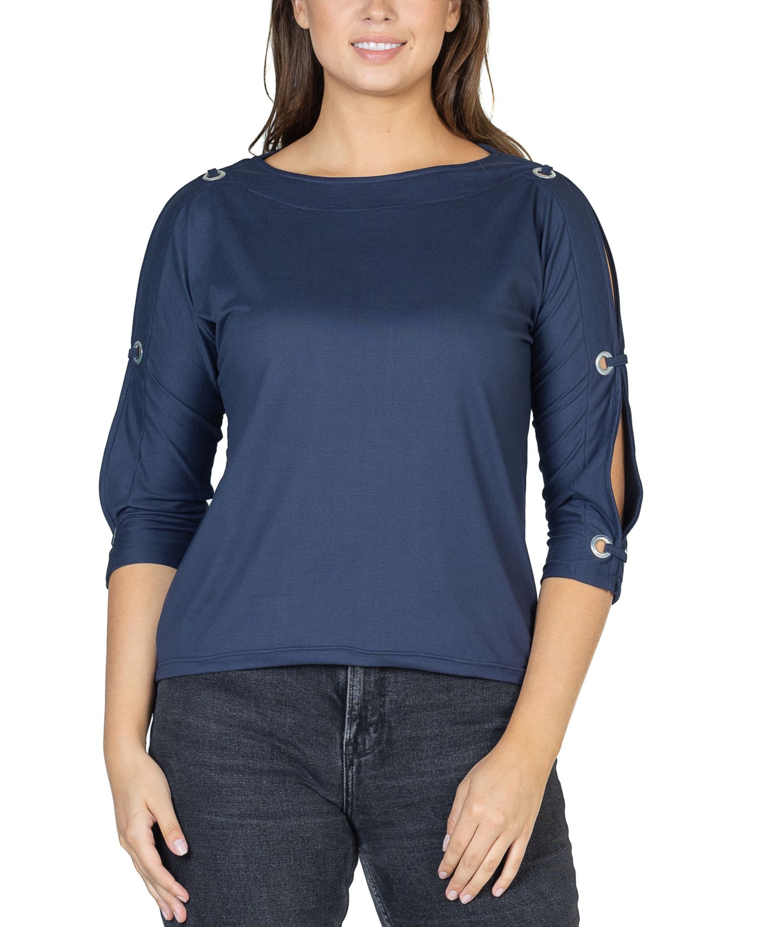 Women's Three Quarter Cold Shoulder Grommet Top