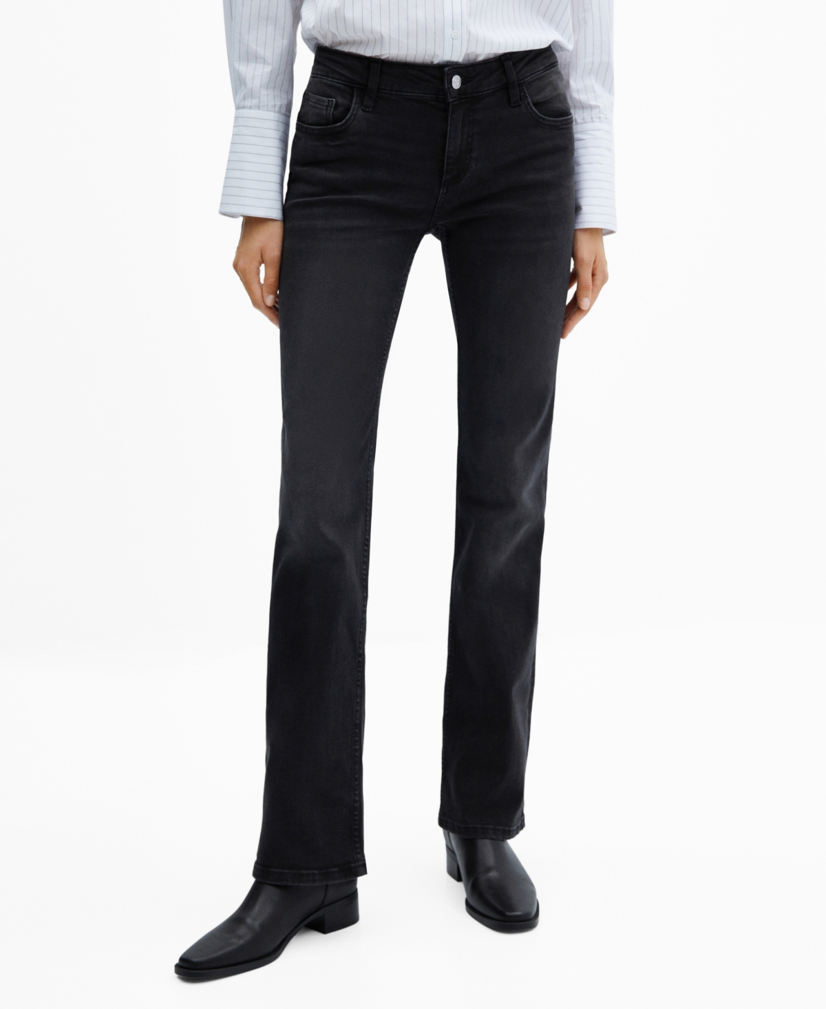 Mango Women's Medium-rise Flared Jeans In Black Denim