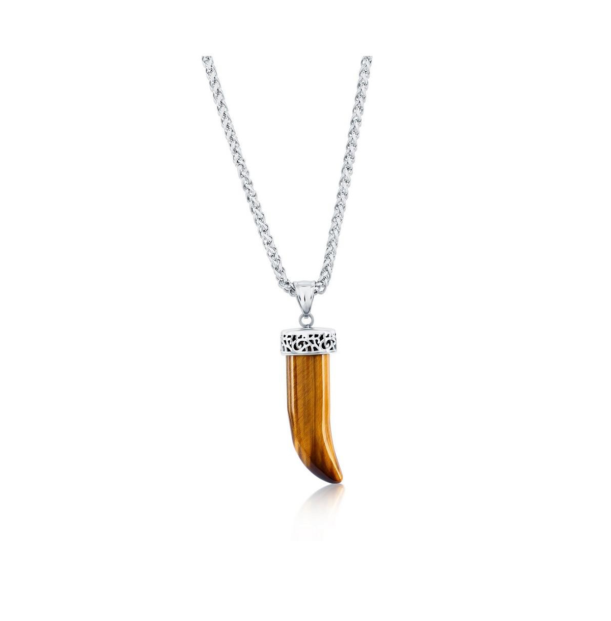 Stainless Steel Horn Necklace - Lapis