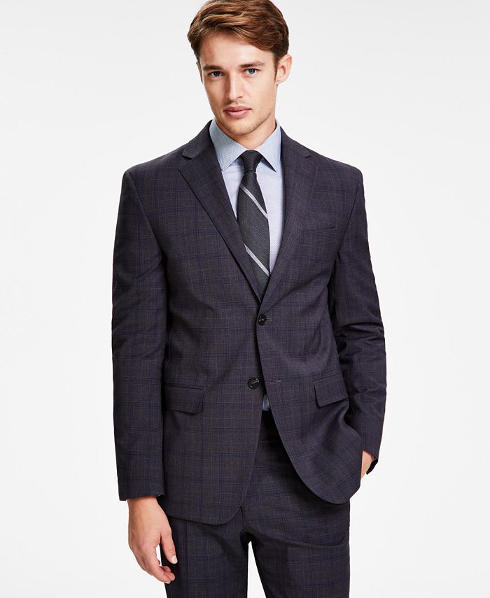 DKNY Men's Modern-Fit Stretch Gray Plaid Suit Jacket - Macy's