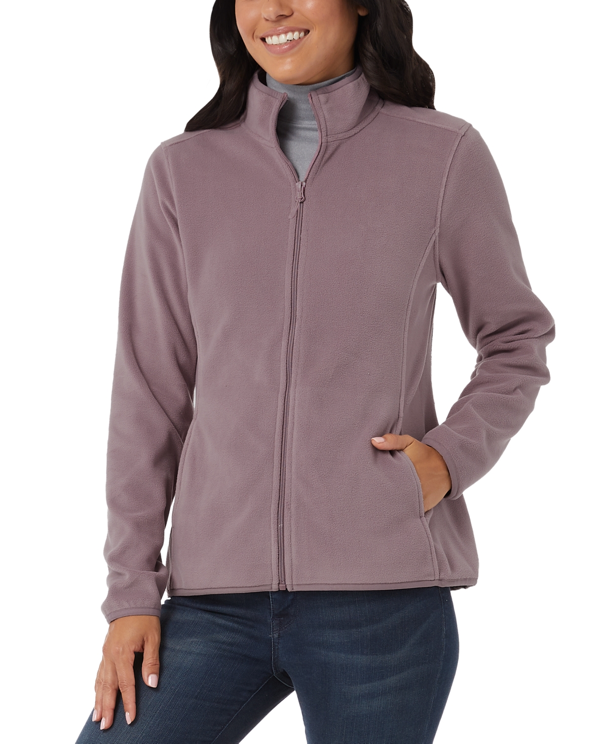 Women's Fleece Zippered Mock-Neck Sweatshirt - CHATEAU GREY