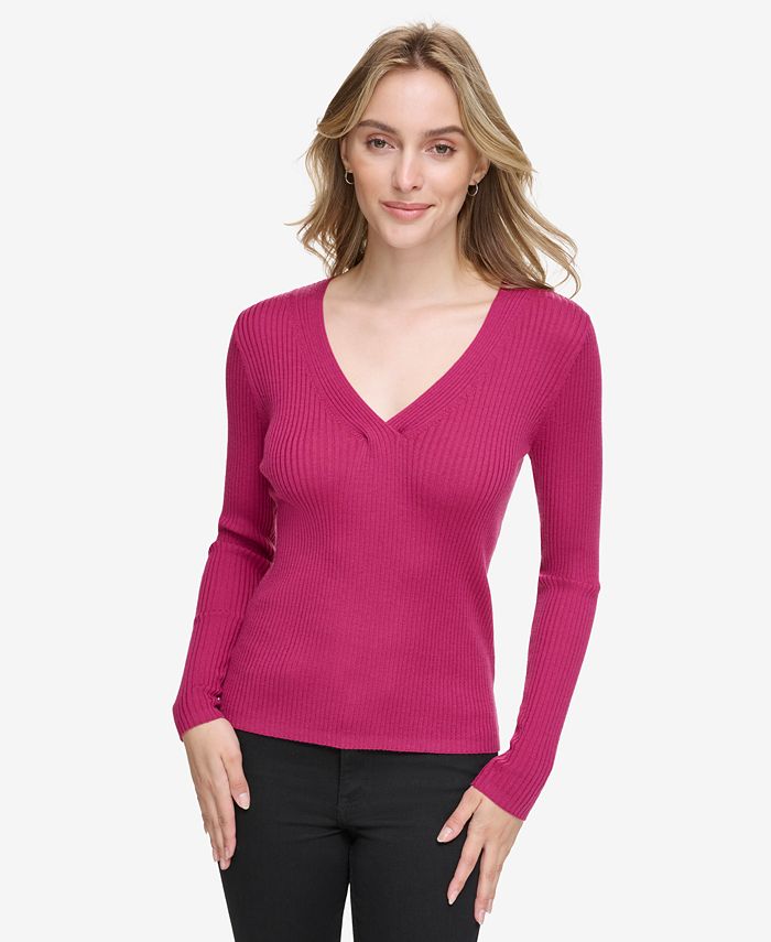 Calvin Klein Women's Rib-Knit V-Neck Sweater - Macy's