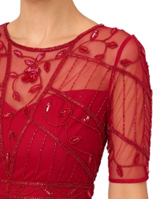 Adrianna Papell Women's Beaded Short-Sleeve Midi Dress - Macy's