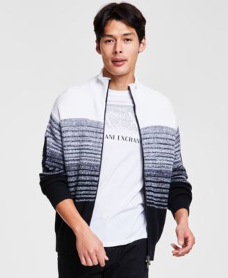 A|X Armani Exchange - Men's Ombr&eacute; Stripe Full-Zip Cardigan Sweater