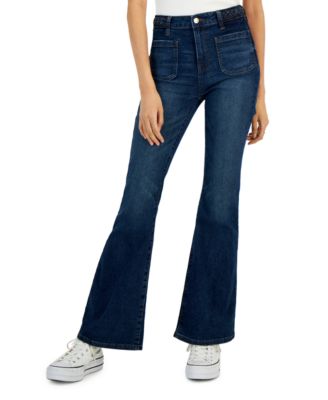 Celebrity Pink - Juniors' Braided-Waist Patch-Pocket Flare Jeans