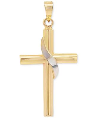 Macy's - Cross with Sash Pendant in 14k Yellow and White Gold