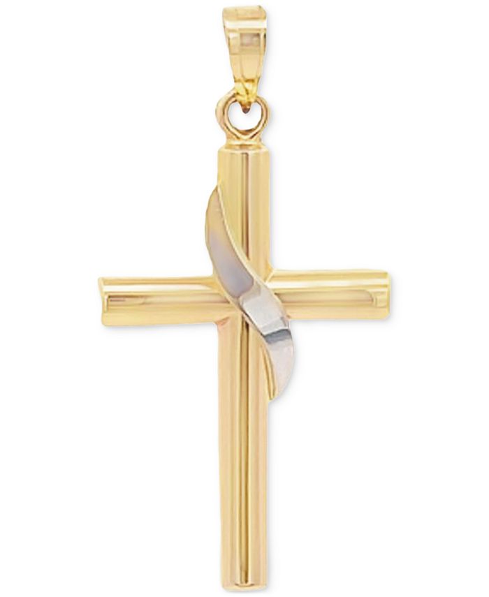Macy's - Cross with Sash Pendant in 14k Yellow and White Gold